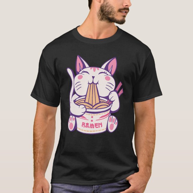 T-shirt Cute Ramen Chat Japonais Nourriture Kitty Nerd (Devant)