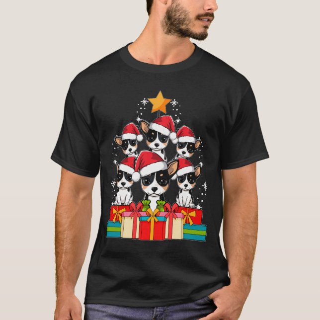 T-shirt Cute Rat Terrier Le Dog Christmas Tree Xmas Hat Lo (Devant)