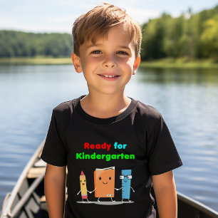 T-shirt Cute Ready for Kindergarten School Book Dark Color