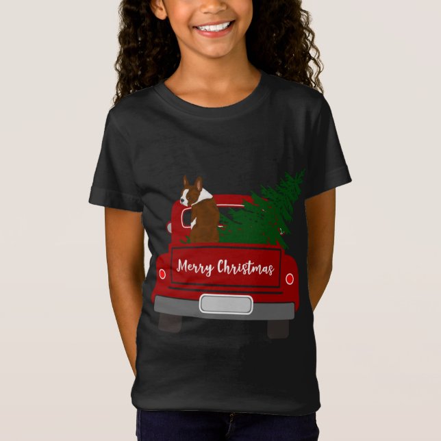 T-Shirt Cute Red Boston Terrier - Noël rétro (Devant)