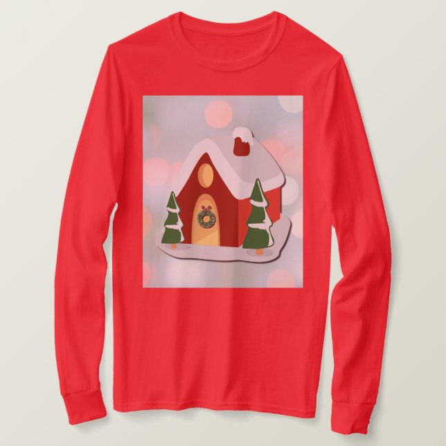 T-shirt Cute Red Gingerbread House Christmas Holiday (Design devant)