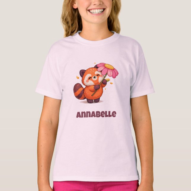 T-shirt Cute Red Panda with Flower  (Devant)