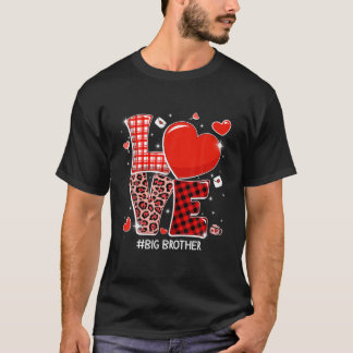 T-shirt Cute Red Plaid Leopard Love Big Brother Hearts Val