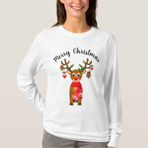 T-shirt Cute Reindeer Avec Ornements De Noël Et Texte
