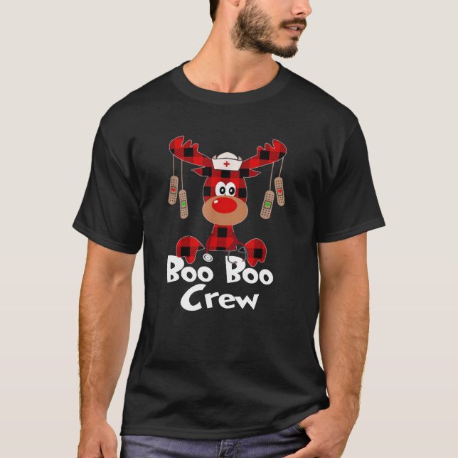 T-shirt Cute Reindeer Buffalo Plaid Boo Boo Infirmière d'é (Devant)