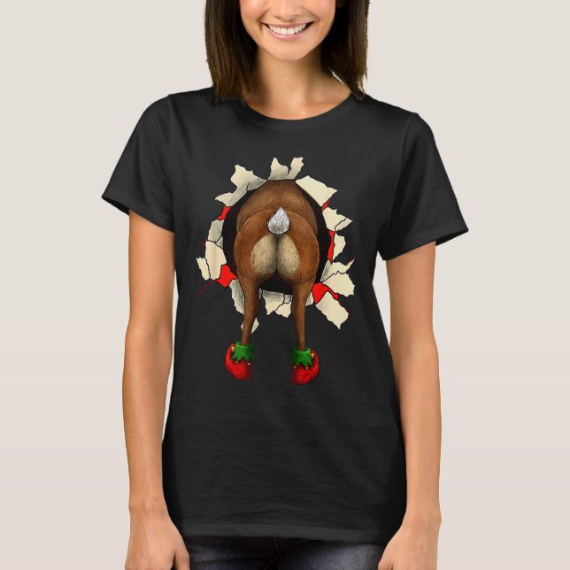 T-shirt Cute Reindeer Butt Breakthrough Noël  (Devant)