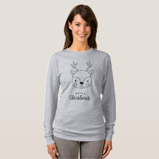 T-shirt Cute Reindeer Merry Christmas Line Art