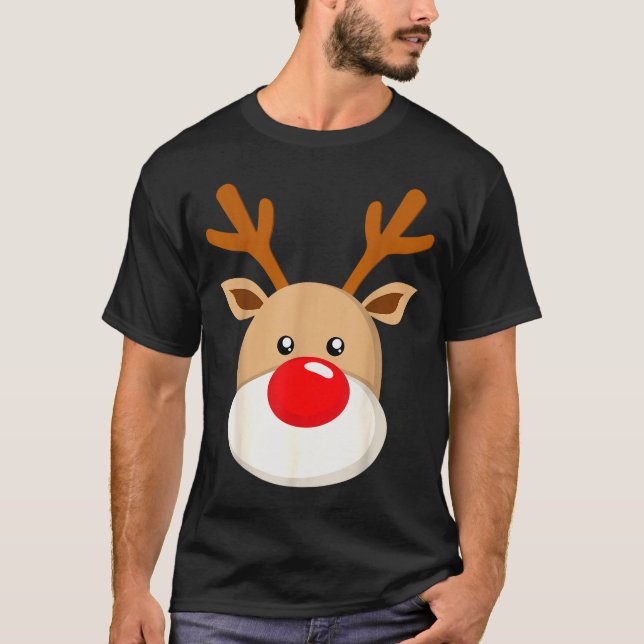 T-shirt Cute Reindeer Rudolph Red Nose Christmas Antlers  (Devant)