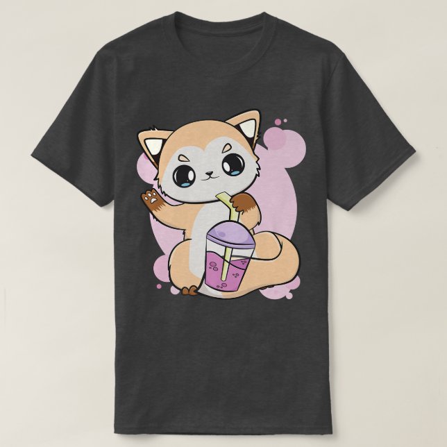 T-shirt Cute Renard Anime Avec Boba Pour Buble Thé Lover P (Design devant)