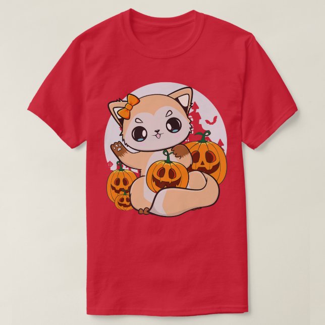 T-shirt Cute Renard Anime Avec Citrouille Kawaii Pour Hall (Design devant)