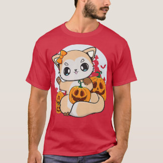 T-shirt Cute Renard Anime Avec Citrouille Kawaii Pour Hall