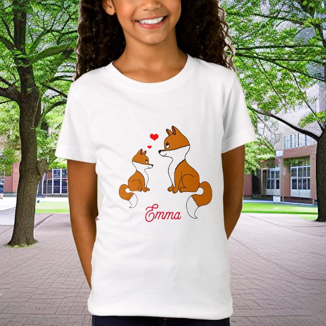 T-Shirt Cute renard avec le coeur, dessiné à la main, pers (Créateur téléchargé)