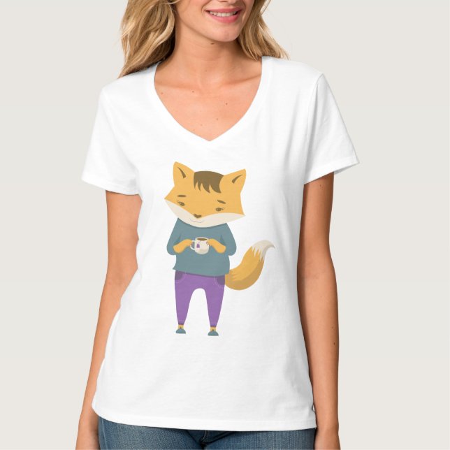 T-shirt Cute renard avec tasse de thé (Devant)