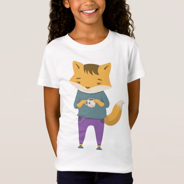T-Shirt Cute renard avec tasse de thé (Devant)