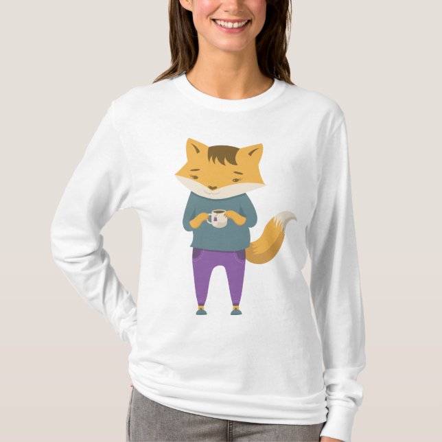 T-shirt Cute renard avec tasse de thé (Devant)