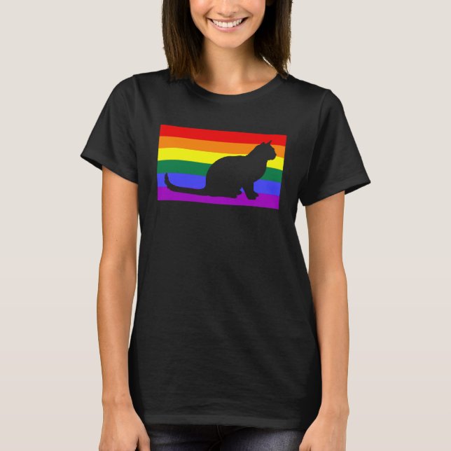 T-shirt Cute Rescue Cat Love LGBTQ Gay Pride Flag Queer (Devant)