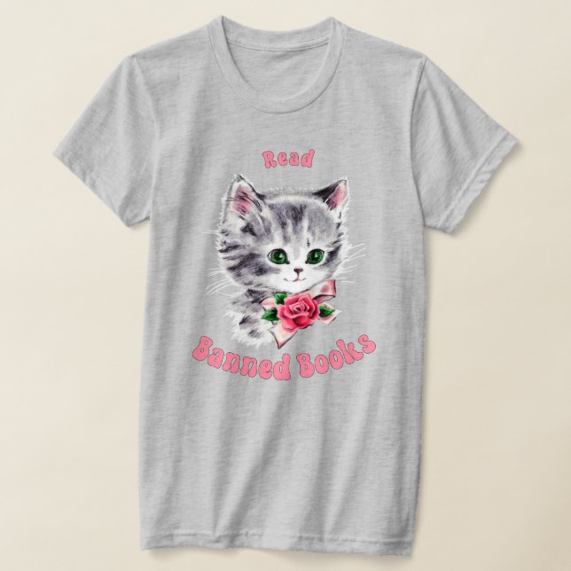 T-shirt Cute Retro Chat - Lire Livres Interdits (Poser)