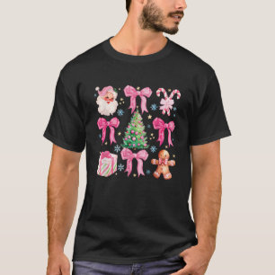 T-shirt Cute Retro Coquette Bow Rose sapin de Noël Femmes