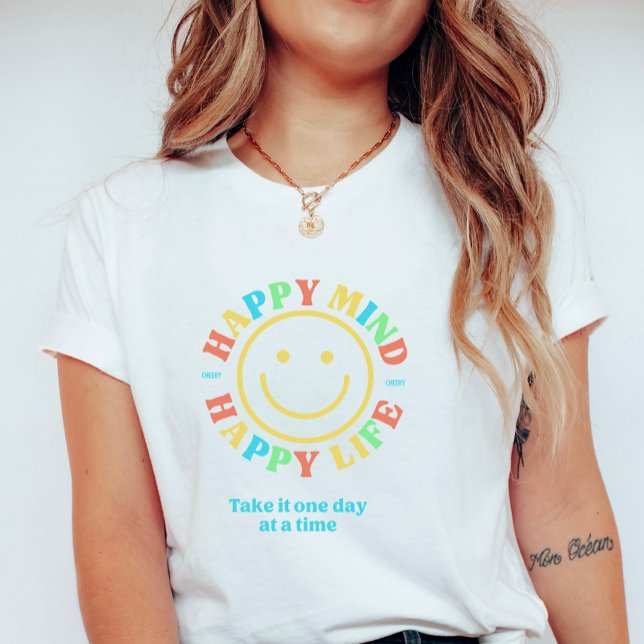 T-shirt Cute Retro Happy Mind Happy Life (Créateur téléchargé)
