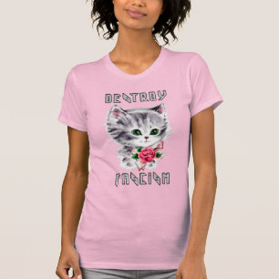 T-shirt Cute Retro Kitten - Détruire le fascisme