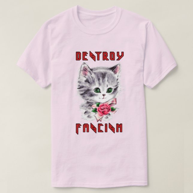 T-shirt Cute Retro Kitten - Détruire le fascisme (Design devant)