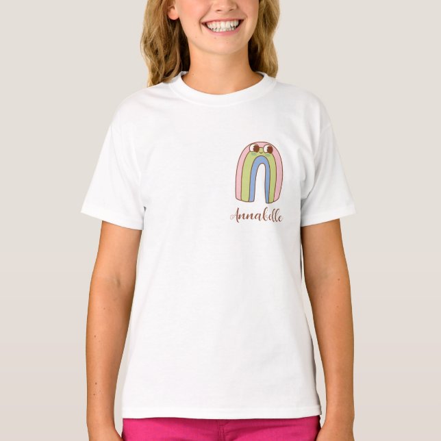 T-shirt Cute Retro Rainbow Nom personnalisé Enfants (Devant)