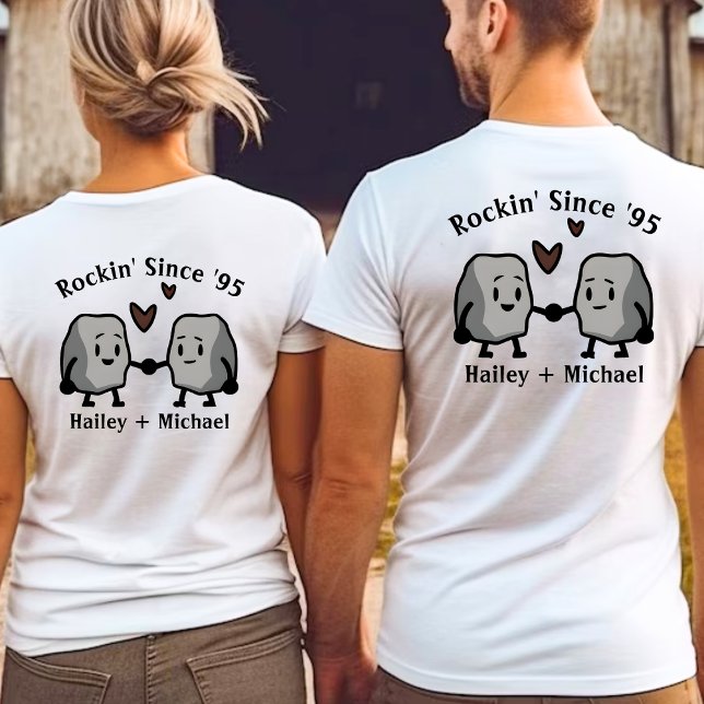 T-shirt Cute Rock Pun nouveau marié Couple Mariage Anniver (cute, funny rock pun "rockin' since '95" newlywed couple anniversary white t-shirt)