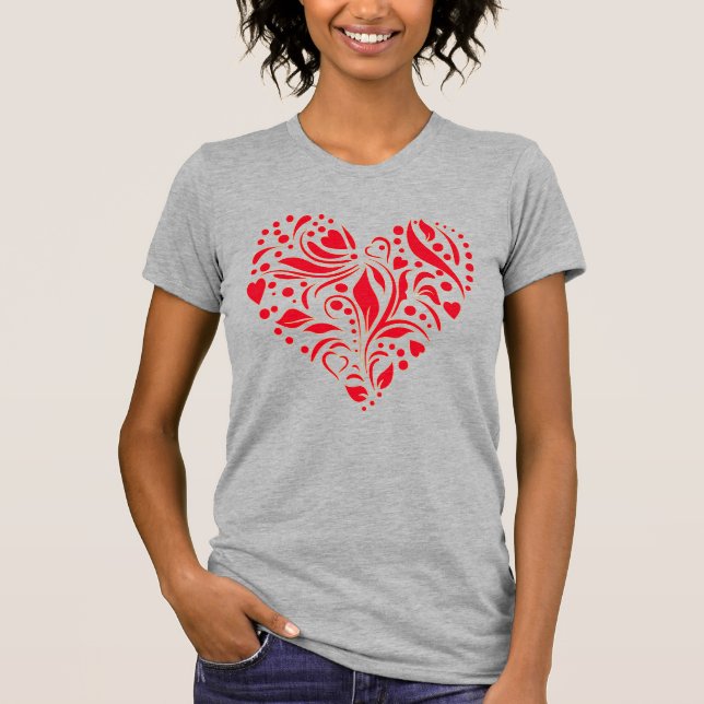 T-shirt Cute Romantique Abstrait Coeur Design Red Grey (Devant)