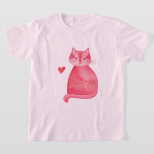 T-shirt Cute Rose Chat Coeur Or Love