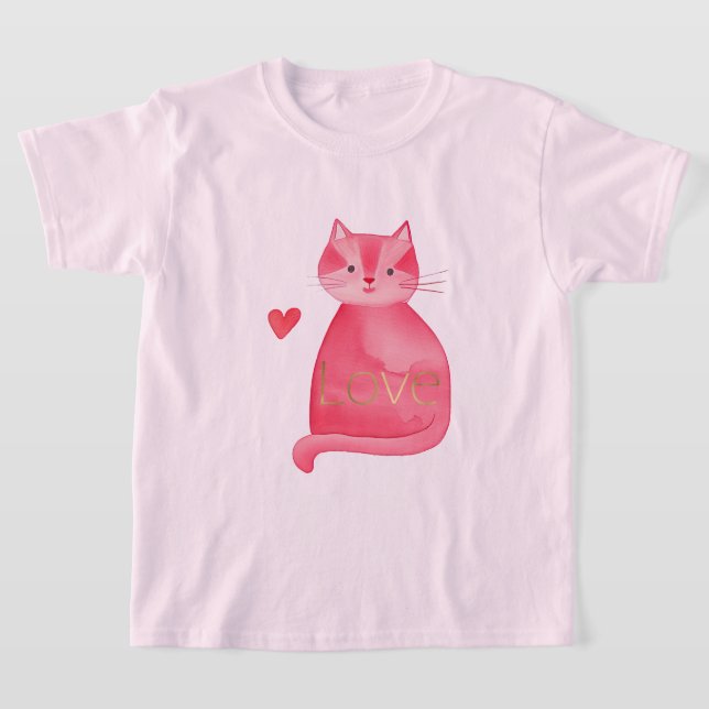 T-shirt Cute Rose Chat Coeur Or Love (Poser)