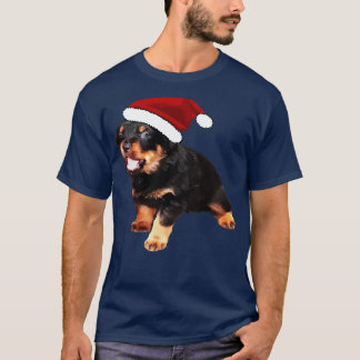 T-shirt Cute Rottweiler Chiot Portant un toc Santa Hat