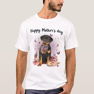 T-shirt Cute Rottweiler Maman Fleur Joyeuse Fête des Mères