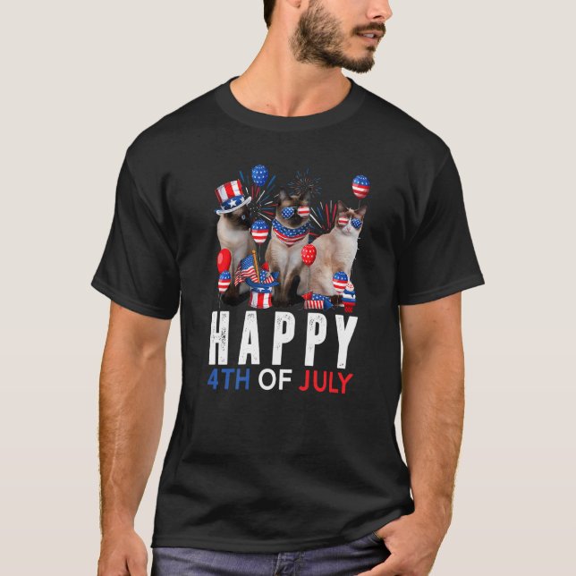 T-shirt Cute Rouge Blanc Bleu Siamais Chat Patriotique Joy (Devant)