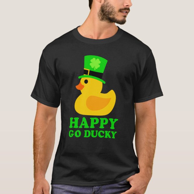 T-shirt Cute Rubber Duck Lucky Four Leaf C Leprechaun Hat (Devant)