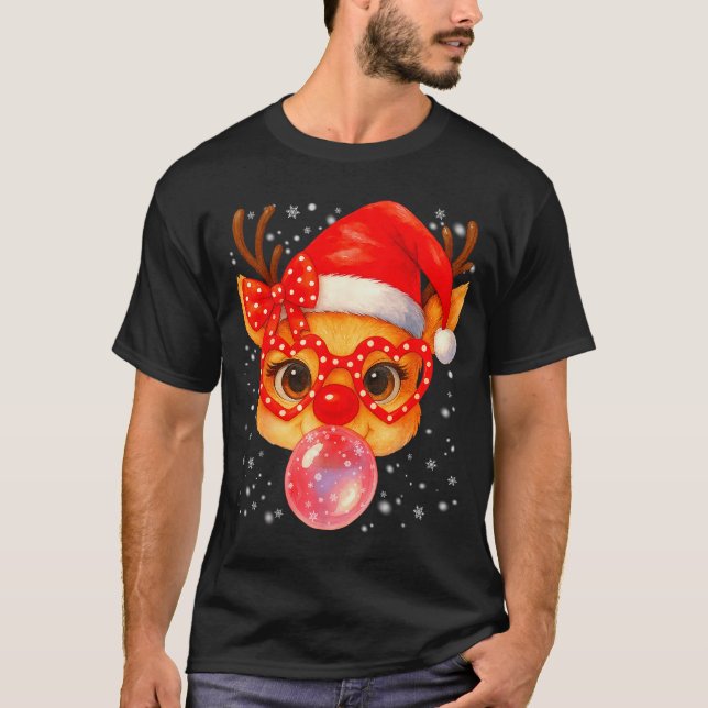 T-shirt Cute Rudolph Red Nose Bubble Gum Christmas Xmas Gi (Devant)