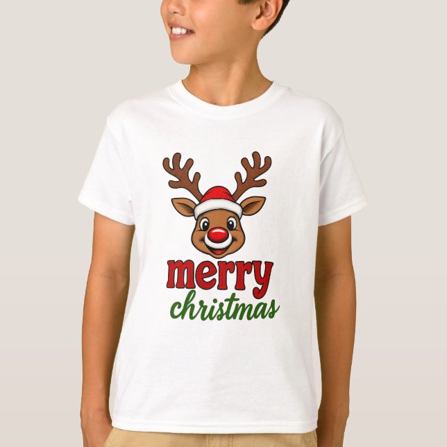 T-shirt Cute Rudolph Reindeer Merry Christmas (Devant)