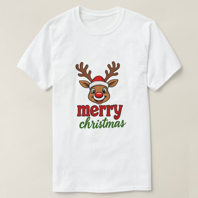 T-shirt Cute Rudolph Reindeer Merry Christmas (Design devant)