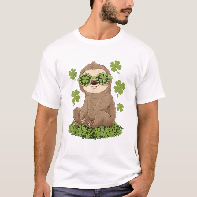 T-shirt Cute Saint-Patrick Sloth Leprechaun Trèfle Gi (Devant)