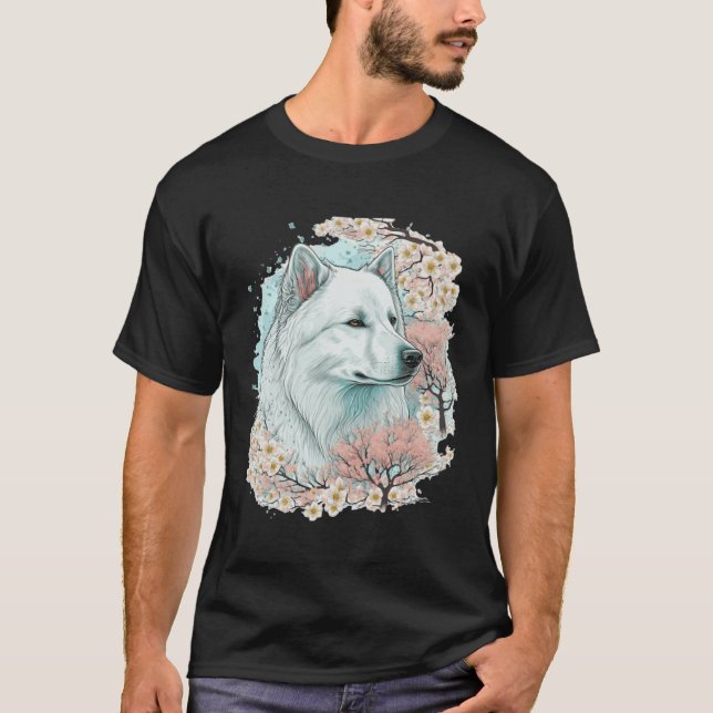 T-shirt Cute Samoyed Cherry Blossom Dog Breed Japanese Sak (Devant)