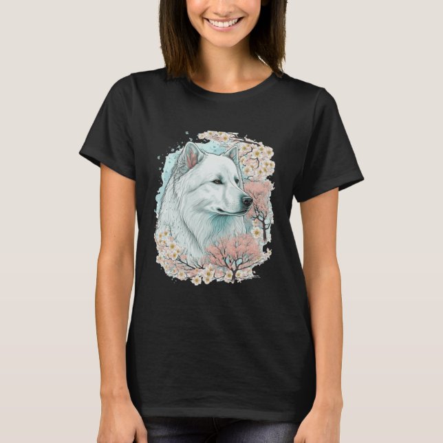 T-shirt Cute Samoyed Cherry Blossom Dog Breed Japanese Sak (Devant)