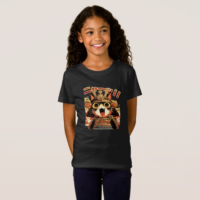 T-Shirt Cute Samurai Chat en Armure (Devant entier)