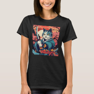 T-shirt Cute Samurai Chat Japonais Tatouage Vintage Kabuki