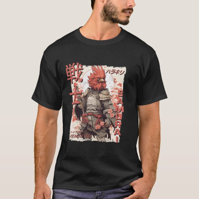 T-shirt Cute Samurai Chicken Warrier Japonais Ninja Rooste (Devant)