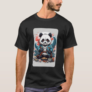T-shirt Cute Samurai Panda Manger Sushi Anime Panda Manga