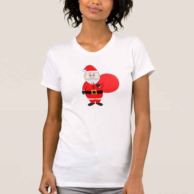 T-shirt Cute Santa Claus Holding Bag of Gifts (Devant)