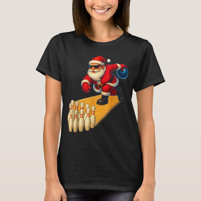 T-shirt Cute Santa Playing Bowling Ball And Ns Bowler Chri (Devant)