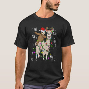 T-shirt Cute Santa Sloth Riding Llama Christmas Lights Paj