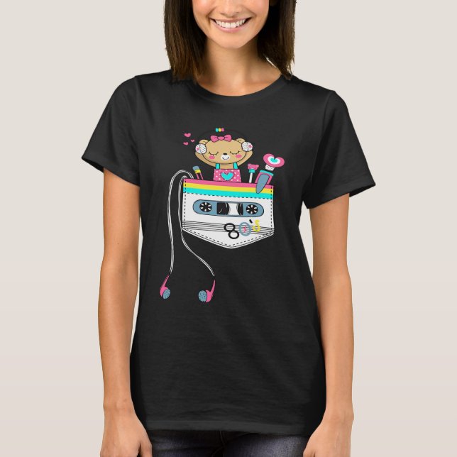 T-shirt Cute  Sarcastic Music Pocket Teddy Bear Graphic De (Devant)
