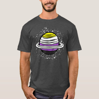 T-shirt Cute Saturn Planet Non Binary Drapeau Agender Gend