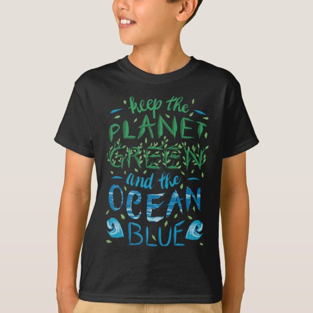 T-shirt Cute Save Planet Ecology Eco Bleu Océan Vert (Devant)